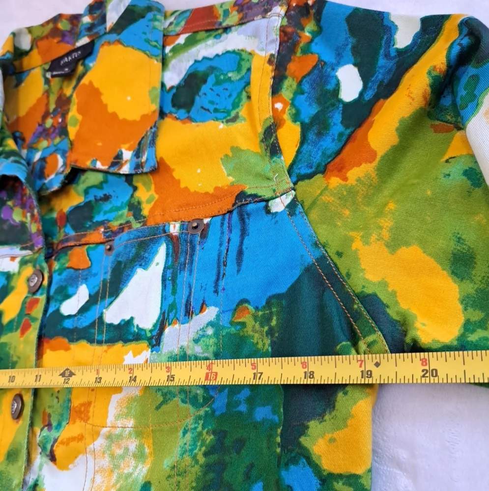 Vintage Women’s Kaktus Art To Wear Cotton Soft Denim Multicolored Jacket Size M - Picture 11 of 14